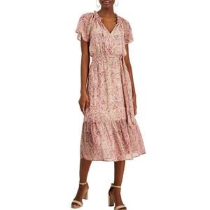 INTERNATIONAL CONCEPTS Women's Midi Dress Size 8 Pink Blush Chiffon Paisley NWT
